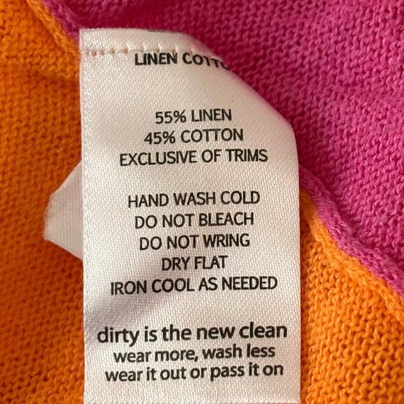 Hornytoad Colorblock Linen Sweater Women’s M Orange Pink Tab Sleeve Colorful - Picture 4 of 10